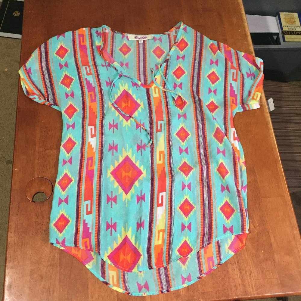Blue and Red Tunic Top